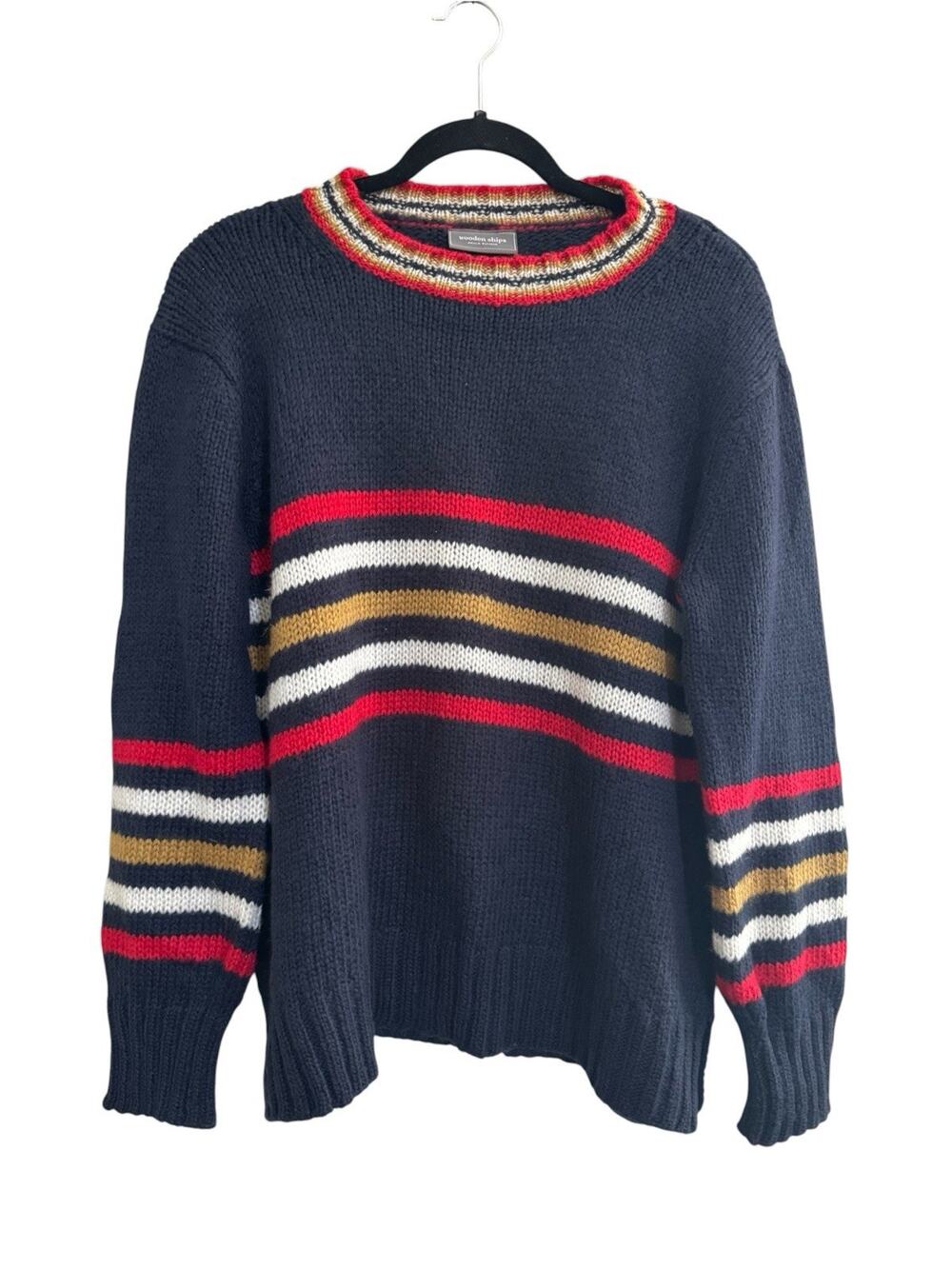 Wooden Ships Sweater Womens S/M Crewneck Pullover Stripe Knit Mohair Wool #NE276